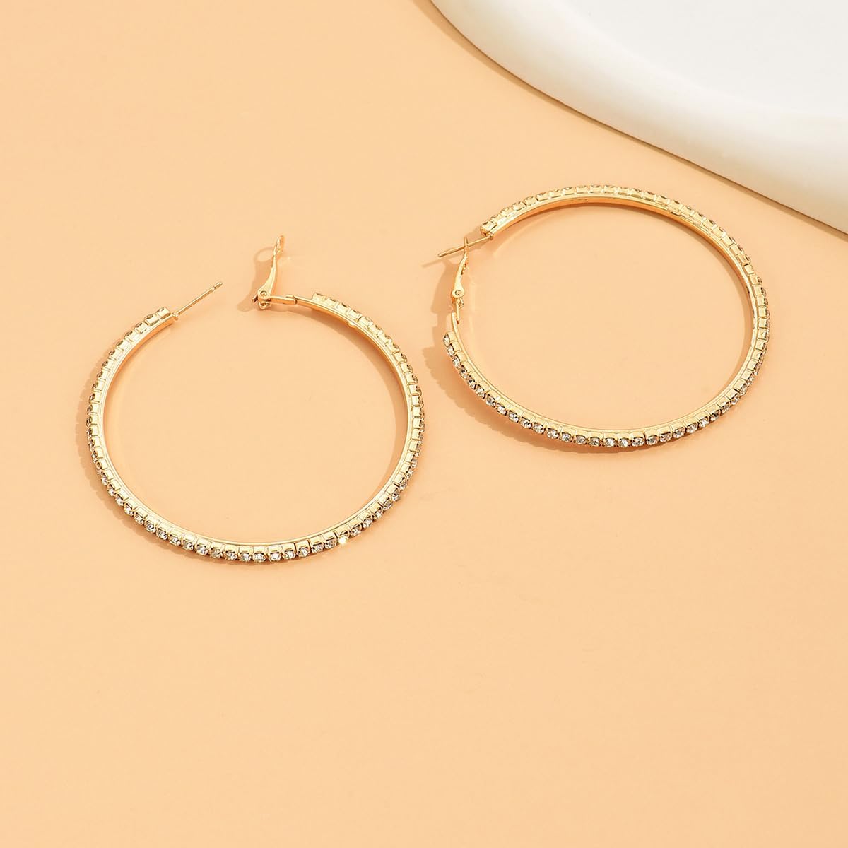 80mm Rhinestone Hoop Earrings for Women Sparkly Earrings Cubic Zirconia Circle Earring Exaggerated Prom Earring Large Rhinestones Round Hoop Earrings Silver Prom Jewelry for Party Wedding Birthday - Image 6