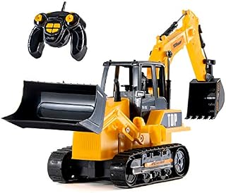 Top Race Remote Control Construction Digger Toy for Kids - 8 Channel RC Excavator Tractor with Fully Functional Backhoe Loader and Lights and Sound - for Ages 3,4,5,6,7,8,9 and Up
