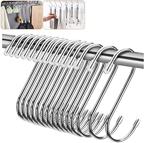 15 Stück S-förmige Haken, robuste Edelstahl-S-Haken, Kleiderbügel zum Aufhängen von Töpfen und Pfannen, Handtüchern, Kleidung, Pflanzen in Haus, Küche, Badezimmer, Garten (Silber, 10.9 cm) Cover