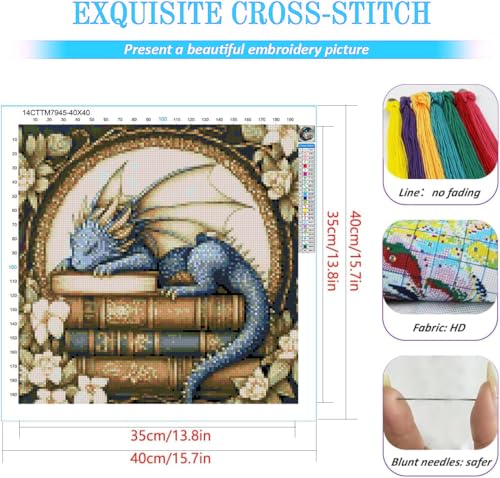Image of KYOQFVN Dragon Stamped Cross Stitch Kits for Adults - 11 CT Embroidery Kits for Beginners Adults, DIY Patterns Dimensions Counted Cross-Stitch Kits for Adults Arts Craft 14x14 inch