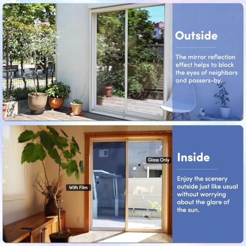 Image of Coavas One Way Privacy Window Film, Sun Blocking Reflective Window Film See Out Not in, Heat Control Window Tint for Home, Anti UV Static Cling for Windows Glass Door (Blue, 35.4 Inch X 6.5 Feet)