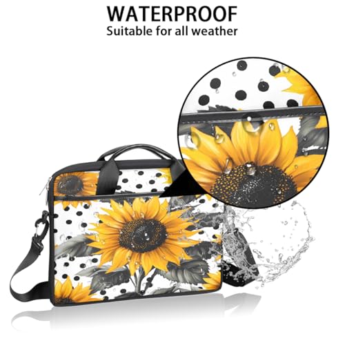 Funda para laptop de 15 pulgadas con diseño retro de girasoles y lunares, maletín delgado para computadora portátil con correa para hombro, bolso mensajero para mujeres y hombres, funda para trabajo, oficina y viaje miniatura 3