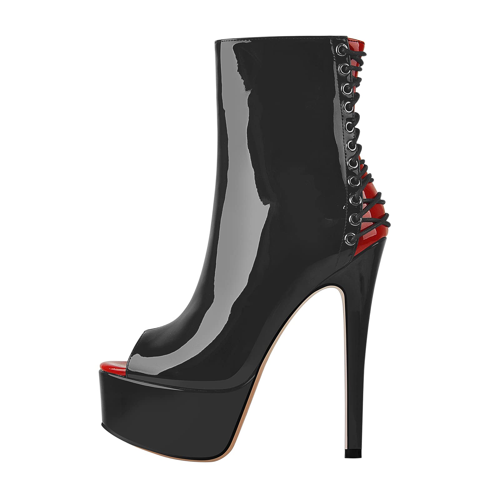 richealnini Womens Peep Toe Platform Stiletto High Heel Ankle Boots