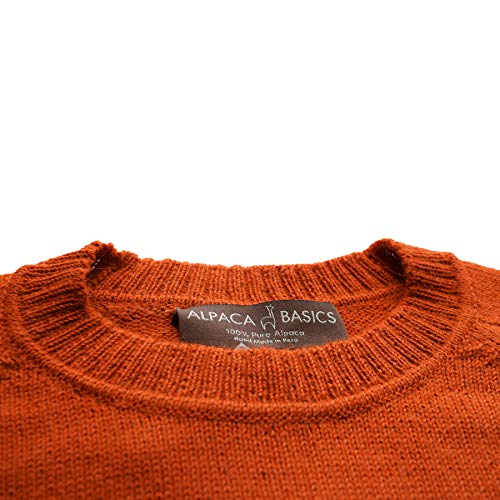 Men's Handmade 100% Alpaca Wool Crew Neck Sweater (Burnt Orange, XL)3