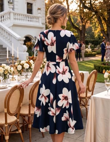 Image of HomRain Wedding Guest Dresses for Women Vintage Short Sleeves Casual Fit and Flare Cocktail Formal Dress for Tea Party