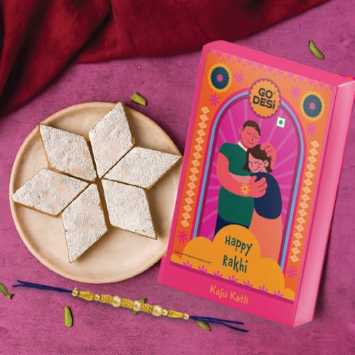 Image of GO DESi Kaju Katli 100 grams and Rakhi Combo | Rakhi Gift for Brother | Roli Chawal Set | Raksha Bandhan Sweets Combo Hamper | Indian Sweets Mithai