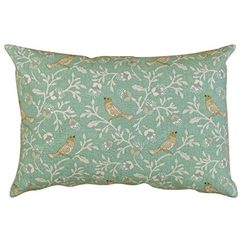 Image of Linen Loft Dainty Songbird Duck Egg Blue Double Sided Rectangular Boudoir Cushion Cover. 17" x 12" Square Case. Handmade. Contemporary Vintage Style Design.
