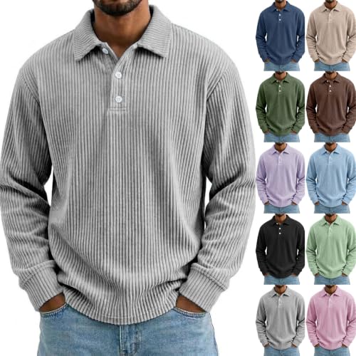 Corduroy Shirts Men Collared Henley Button Henley Sweatshirts for Men | Corduroy Fabric, Long Sleeve, 2026 Fall Fashion, Work, Big and Tall, Fall Winter, Loose Fit, Thermal Warm, Comfort Soft - image 1