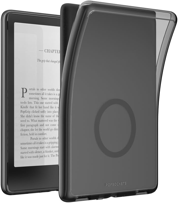 PopSockets Kindle Paperwhite 2021 Case (11th Gen, 6.8”) & Signature Edition – Slim Protective Cover with Built-in MagSafe-Compatible Ring for MagSafe PopGrip, E-Reader Accessory - Black Translucent