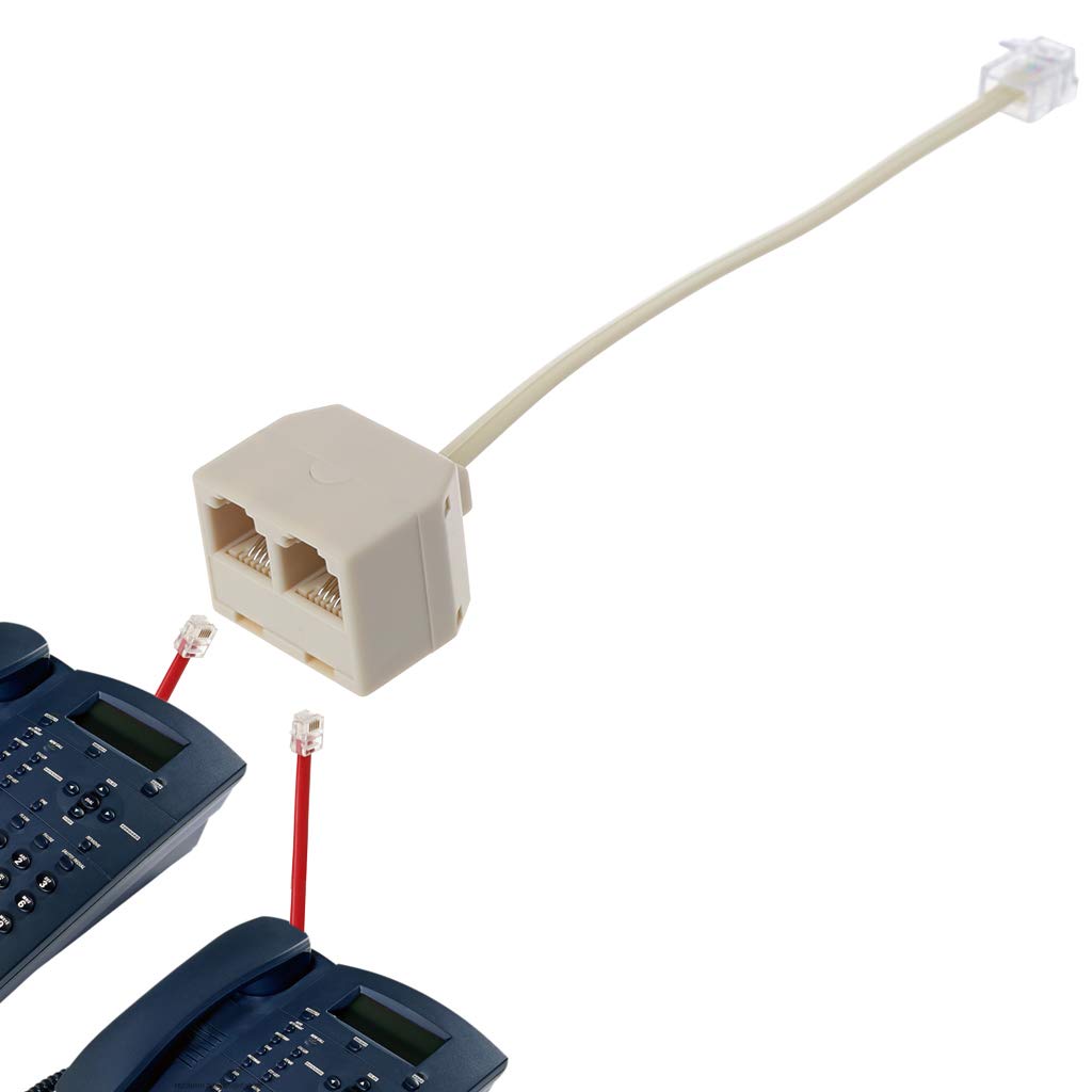 Adattatore Splitter RJ11 6P4C Bidirezionale – Doppia Presa Telefonica Da Parete, Maschio A 2 Femmine, Bianco (Confezione Da 2)