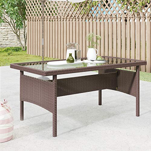 Visentor 6-Piece Outdoor Furniture Set, Patio Pe Wicker Rattan Sofa Set Patio Dining Table Set With Removable Cushions And Tempered Glass Tea Table For Backyard, Poolside, Blue #TOP2