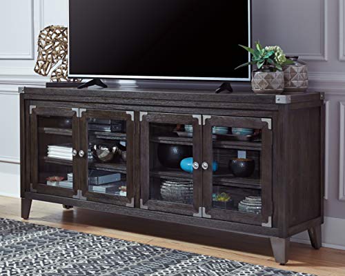 Signature Design By Ashley Todoe Industrial Tv Stand Fits Tvs Up To 70", 4 Doors With Glass Insert, 4 Adjustable Shelves, Gray #TOP1
