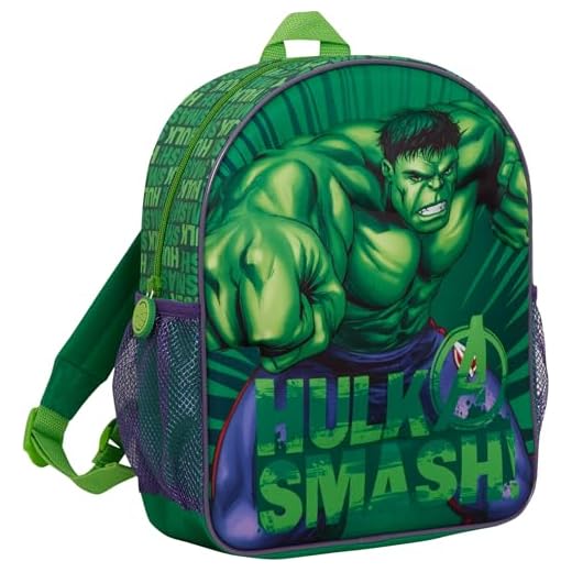 Marvel Mochila 3D de Hulk para niños, diseño de Los Vengadores, escuela, almuerzo, viaje, mochila, verde, Taille unique