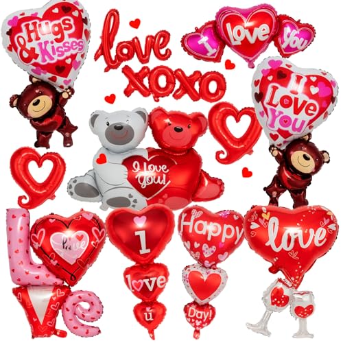 12 Pieces Valentines Day Balloons, Large I Love You Foil