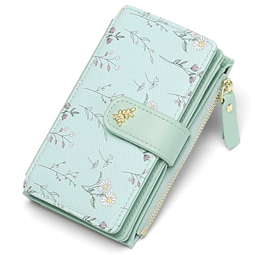 GAEKEAO Wallets for Women RFID Blocking Medium Bifold Ladies Wallet Vegan Leather Floral Card Holder Purse Zipper Coin Pocket