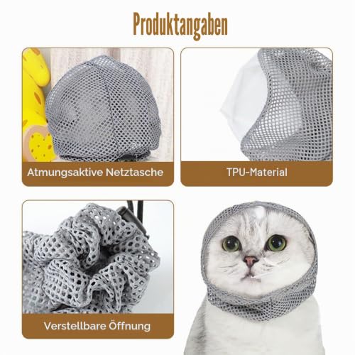 Katzen Maulkorb, Anti-Beißen und Anti-Lecken, Kopfbedeckung für Kätzchen, Atmungsaktives Netzgewebe, Durchsichtige Gesichtsmaske für Katzen, Fellpflege, Krallenschneiden, Baden