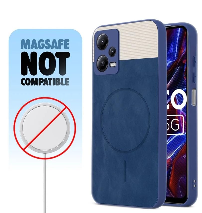 Image of Bintage CASE Dual-Leather Mac Safe Design Phone Case| Soft Touch Finish | Full Camera Protectection Back Cover Compatible for Poco X5 Pro 5G - White & Royal Blue