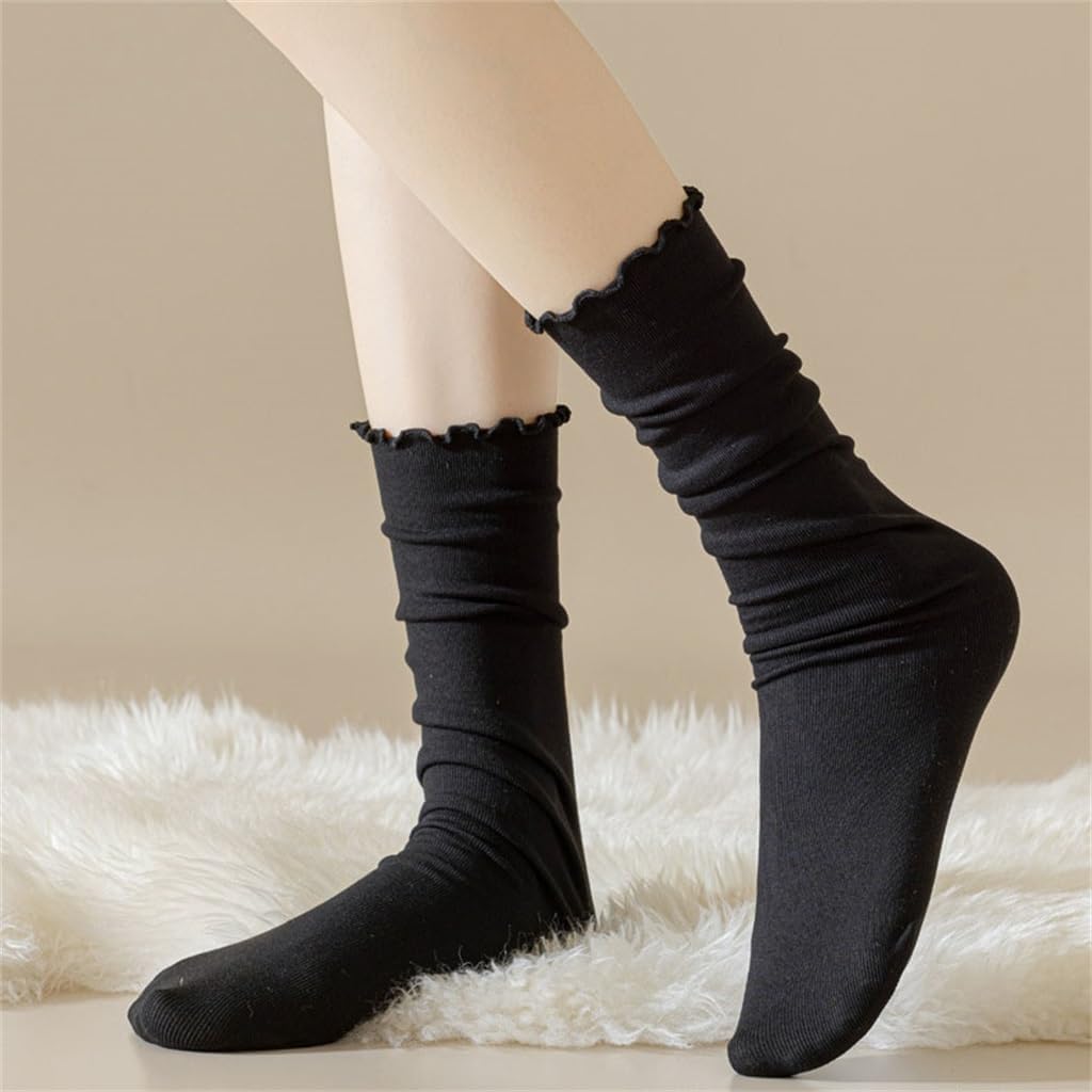 Lengthened Wooden Ear Edge Pile Socks for Girls in Autumn and Winter Thin Velvet High Tube
