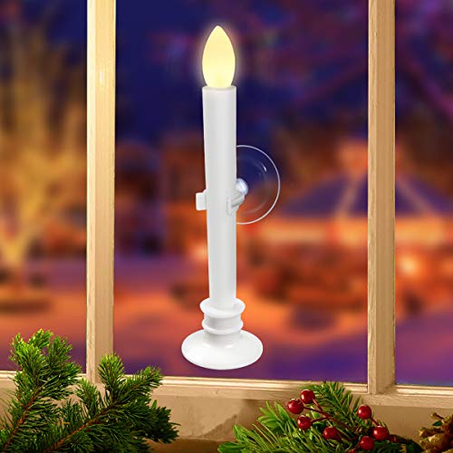 Image of 10 Pack Flameless Taper Candles with Remote /Timer & Suction Cup, Battery Operated Flickering LED Window Candles, Vintage Christmas Electric Fake Candlesticks, White Holder