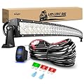 Nilight 52Inch 300W Curved Spot Flood Combo Led Light Bar Off Road Driving Lights Boat Lights Fog Light 12V On/Off 5 Pin Rocker Switch Power 12AWG Wiring Harness Kit-1 Lead for Trucks,2 Years Warranty