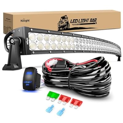 Nilight 52Inch 300W Curved Spot Flood Combo Led Light Bar Off Road Driving Lights Boat Lights Fog Light 12V On/Off 5 Pin Rocker Switch Power 12AWG Wiring Harness Kit-1 Lead for Trucks,2 Years Warranty