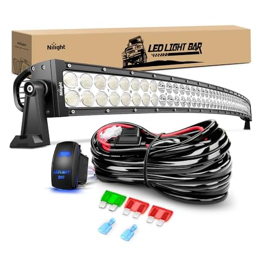 Nilight 52Inch 300W Curved Spot Flood Combo Led Light Bar Off Road Driving Boat Fog Lights 12V On/Off 5 Pin Rocker Switch Power 12AWG Wiring Harness Kit-1 Lead for Trucks