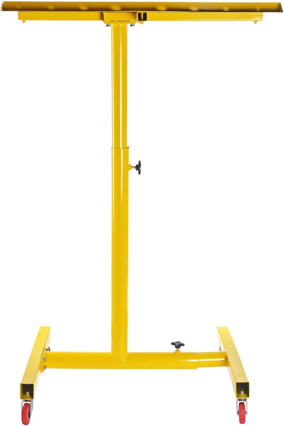 JEGS 200 LBS Capacity Rolling Work Table - Height Adjustable 33 Inches to 48 Inches - Rolling Tool Tray Uses Four 2.5in.Caster Wheels - Includes One Tool Tray Table Liner - Yellow Powder Coated Steel
