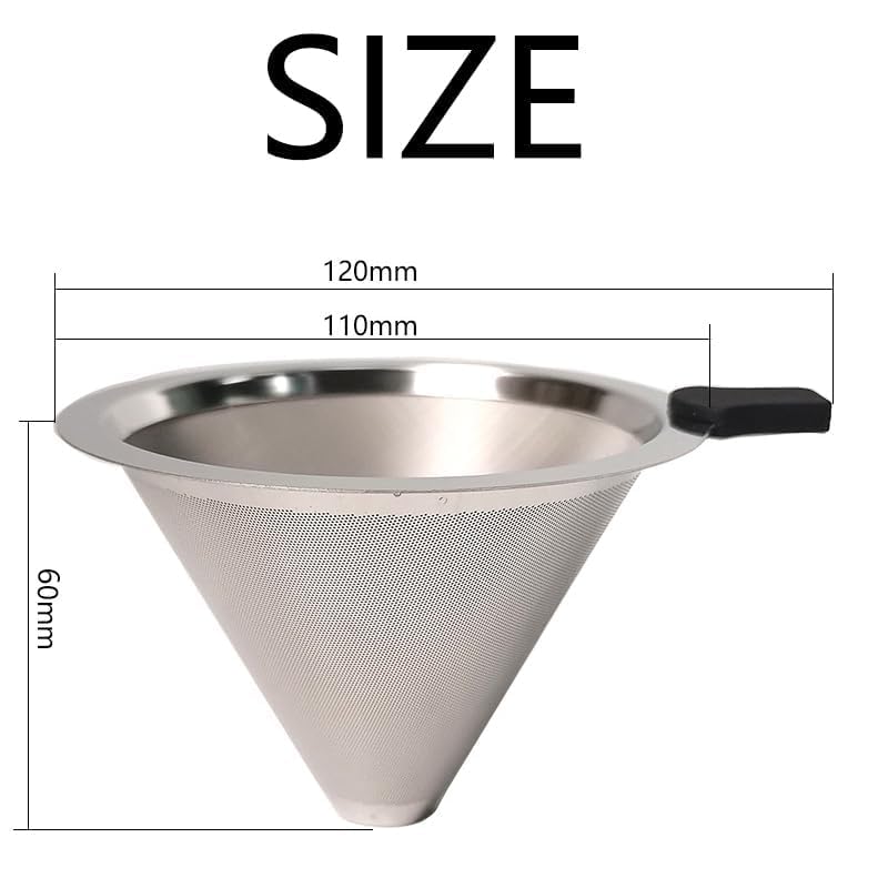 Image of Stainless Steel Coffee Dripper Reusable Filter with Handle, Paperless Pour Over Coffee Maker, Fine Mesh for Rich Natural Flavor, Eco-Friendly Durable Coffee Brewing Cone for Home & Travel