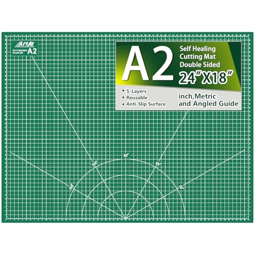 ArtAt Self Healing Cutting Mat: 18x 24 Green Double Sided Non-Slip 5 Layers PVC Durable A2 Sewing Craft Mat for Rotary Cutter Use for Quilting Scrapbooking and Craft & Art Projects