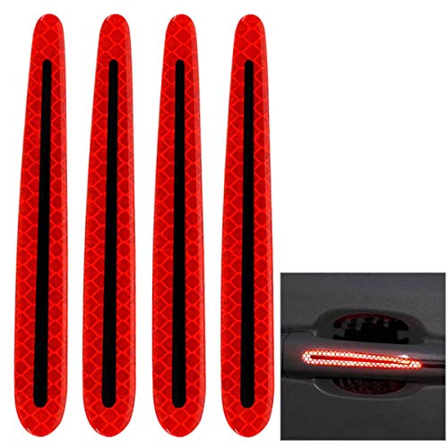 Image of ZYTC 4pcs 3D Super Reflective Stickers Carbon Fiber Strips Car Side Door Edge Bumper Anti-Scratch Protection Guards Trim Stickers Universal (Door Handle Sticker Red)