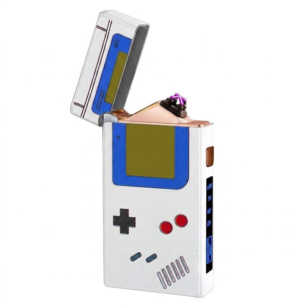 SKRFIRE Cool Lighters Fire Lighter Electric Lighter Rechargeable USB Arc Lighters with Crisp Opening Sound Battery Display LED Light Metal Body for Candle Camping Gift Outdoor (White)