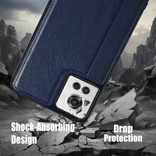 Image of Leather Case for OnePlus 10R Premium Protective Stylish Slim Cover with Shockproof Raised Edges Blue