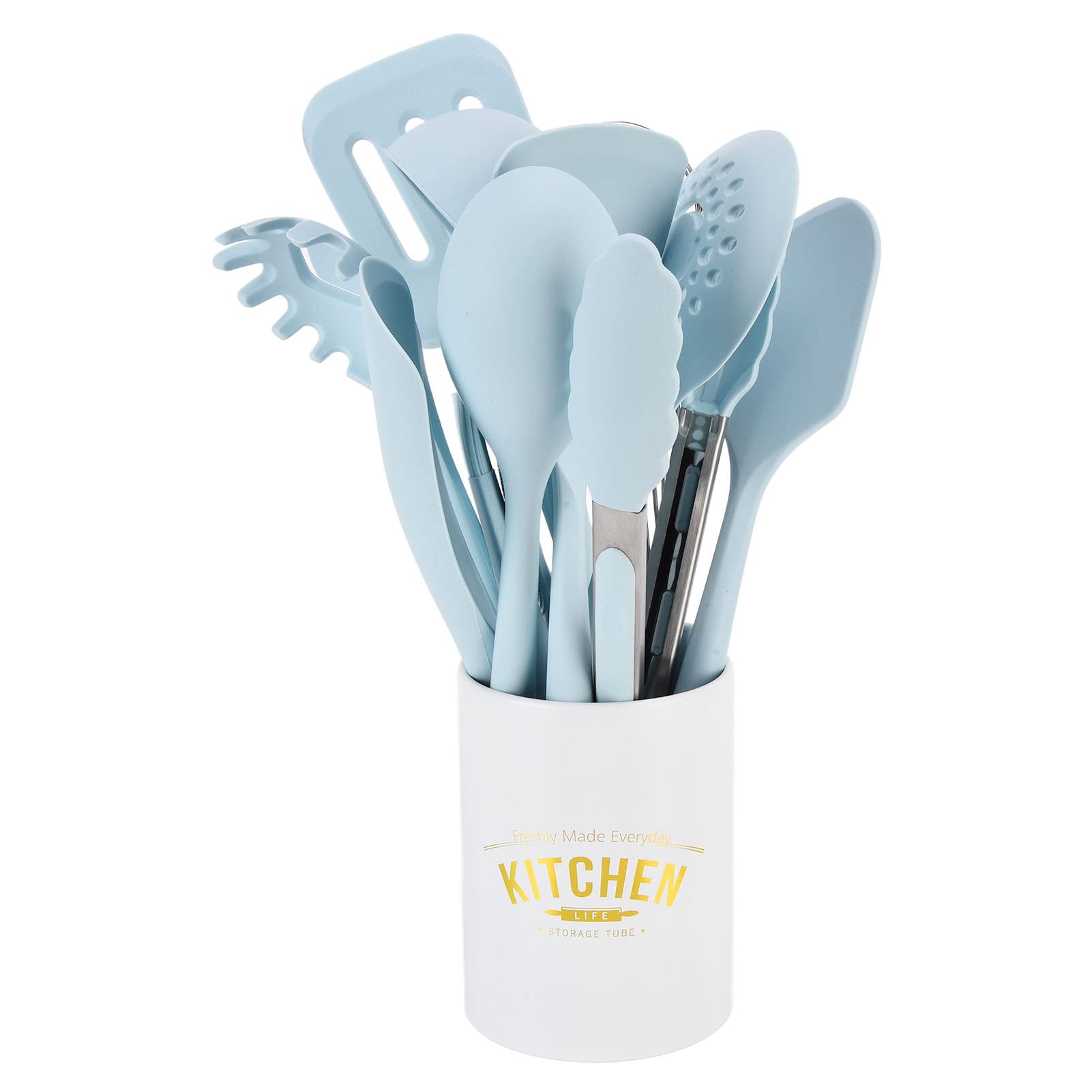 12-teiliges Silikon-Küchenutensilien-Set, antihaftbeschichtete Kochutensilien mit Holzgriffen, Wärmespatel, Löffelwender zum Backen, Braten, kostenlose Küchenhelfer für Hobbyköche
