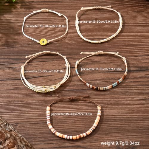Image of Beach Summer Ankle Bracelet for Women Handmade Braided Adjustable String Anklets Waterproof Surfer Bracelet