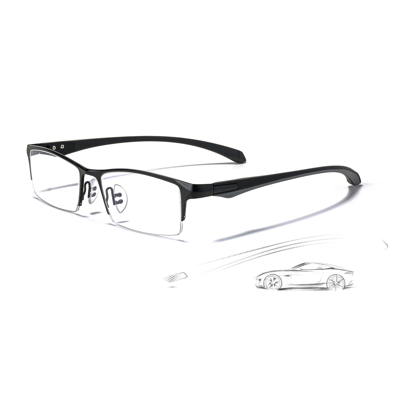Gafas de luz azul ZanyLen para hombre, rectangulares, semi al aire, para computadora, con bloqueador de luz azul, antirreflejos, protección UV400, cómodas, de metal negro.