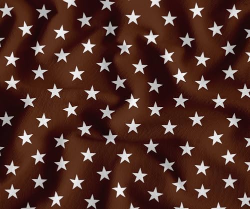 Image of Soimoi Brown Cotton Canvas Fabric Stars Star Printed Craft Fabric by the Meter 58 Inch Wide