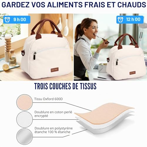 Runmeihe Sac Isotherme Repas Réutilisable pour Femme avec Sangle, Lunch Bag étanche pour Adulte (WHITE) – vue 4