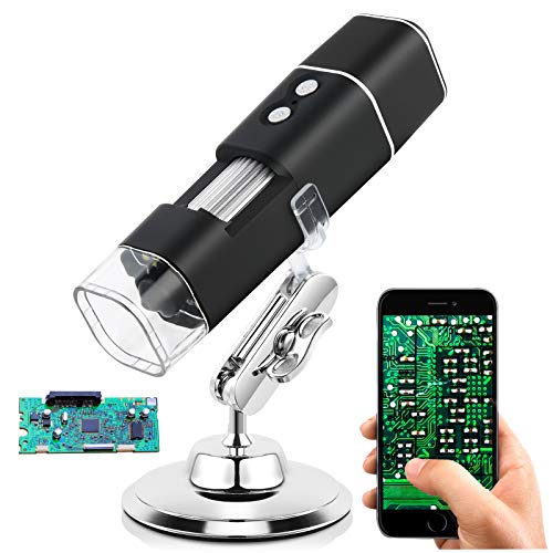 Wireless Digital Microscope, WiFi Handheld USB HD Microscope 50x-1000x Magnification with Stand Apply for Skin/Hair/Money/Jewelry/Print Industrial/PCB Material/Biological Inspection Inspection etc