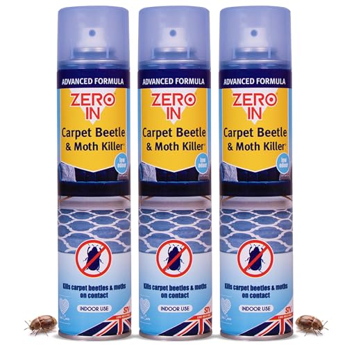 Zero In Carpet Beetle & Moth Killer Spray – Effective Carpet Beetle & Moth Treatment for Carpets, Upholstery & Household Items – Long-Lasting, Odour-Free Formula - Multi Packs 300ml x3