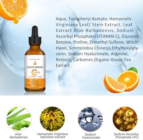 Zoxpm 20% serum z witaminą C z kwasem hialuronowym do twarzy i dekoltu, witamina C, przeciwstarzeniowa przeciw ciemnym plamom i zmęczonej skórze (30 ml)