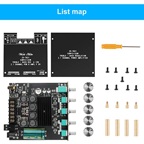 MakerHawk copper Bluetooth Amplifier Board Hifi Stereo 2.1 Tpa3116D2 2X50W+100W 12V-24V Audio Power Amplifier Module Bass And Treble Control For Store Home Theater Speakers 7 51d3ERz2d2L