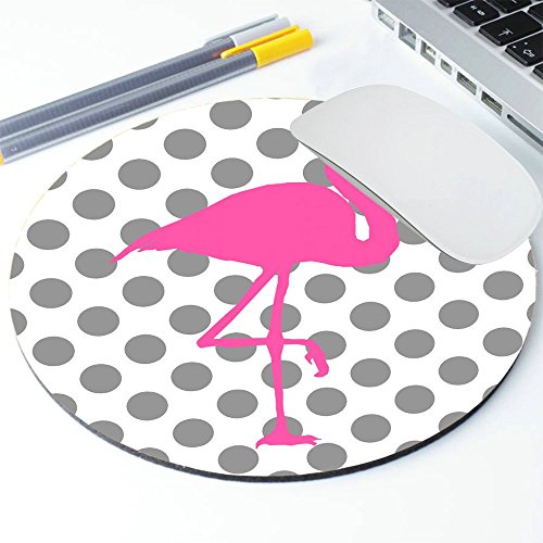 Fashion Home Decor Grey White Polk Dots Pink Flamingo Non-Slip Round Mousepad 7.87X7.87 Inch #TOP1