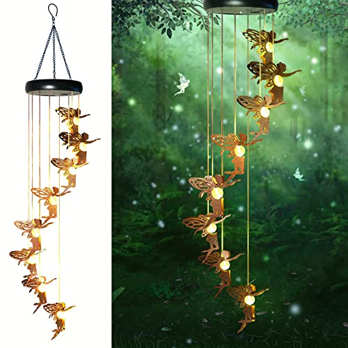 Easybuy Solar Fairy Wind Chimes Outdoor Solar Fairy Wind Chimes For Outside Hanging Lights Warm Led Outdoor Fairy Decor Fairy Gifts For Wife Mother Grandmom #TOP4