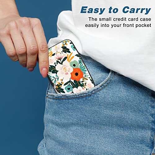 Image of Credit Card Holder, Mini Aluminum Card Wallet RFID Blocking Slim Metal Hard Card Case for Women Men, Colorful Flowers