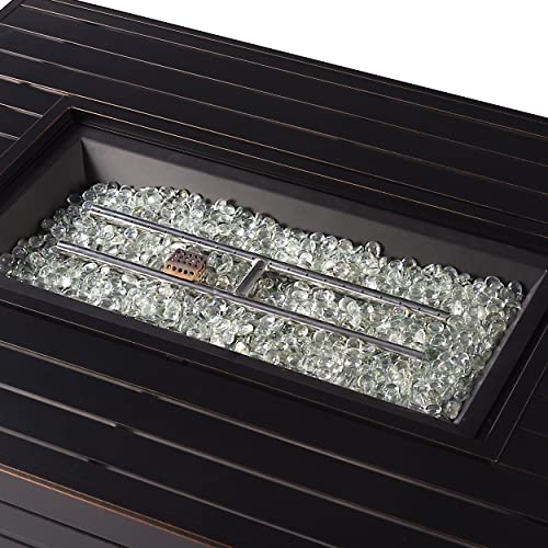 Image of Oakland Living Rectangular 48 in. x 36 in. Aluminum Propane Fire Pit Table, Glass Beads, Two Covers, Lid, 57,000 BTUs in Copper Finish,Black
