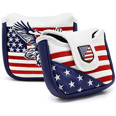 Golf Putter Cover, Golf Club Head Covers Mallet Putter Headcover Synthetic Leather Golf Blade Putter Cover with Magnetic Closure & America USA Style for Golf Putter Covers for Blade Putter Covers Cover