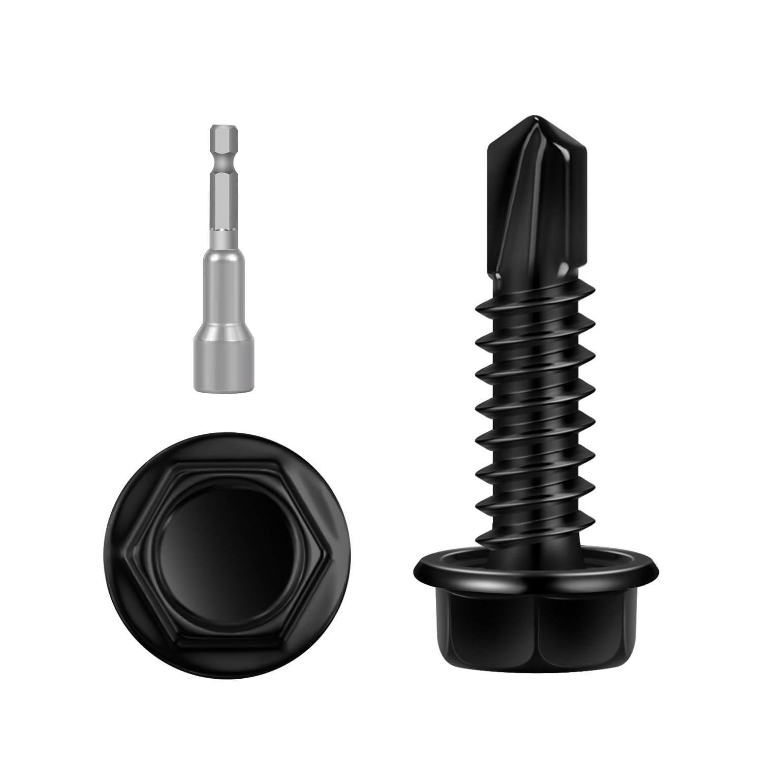 180 PCS #8 x 1 Sheet Metal Screws, Black Hex Washer Head Self Drilling Screw, Flanged Self Tapping Screws, 410 Stainless Steel