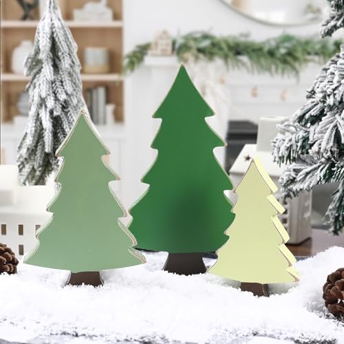 Christmas Decorations 3PCS Wooden Christmas Tree Sign Rustic Christmas Tree Centerpiece for Tabletop Tiered Tray Shelf Mantel Fireplace Decor