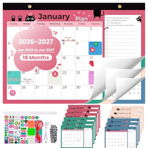 6uGooes Desk Calendar 2026-2027 (Jan 2026 - Jun 2027), 17" x 12" Desktop or Wall Calendar, 18 Months Large Wall Calendar with Stickers & Magnetic Back, for Students, Teachers, Office & Home Planning