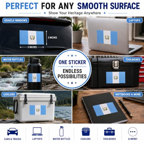 Image of Guatemala Vinyl Flag Stickers, Car Decals, Waterproof Indoor Outdoor, Laptop Stickers, Car Bumper, Guatemalan Flag, 5 x 3 Inches, Set of 3